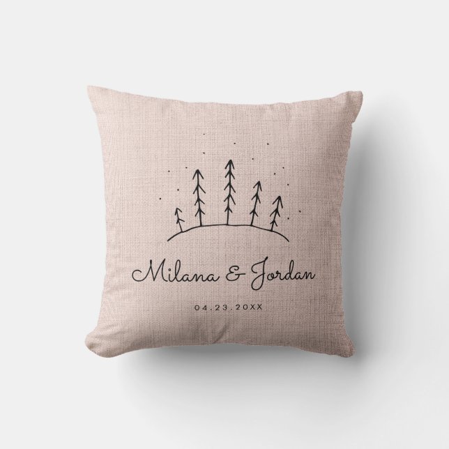Rustikal rosa Linen Custom Couple Names Modernes F Kissen (Vorderseite)