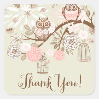 Rustikal rosa Owls und Birdcages Danke, Aufkleber