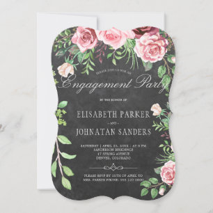 Rustikal rosa Roses Chalkboard Engagement Party Einladung