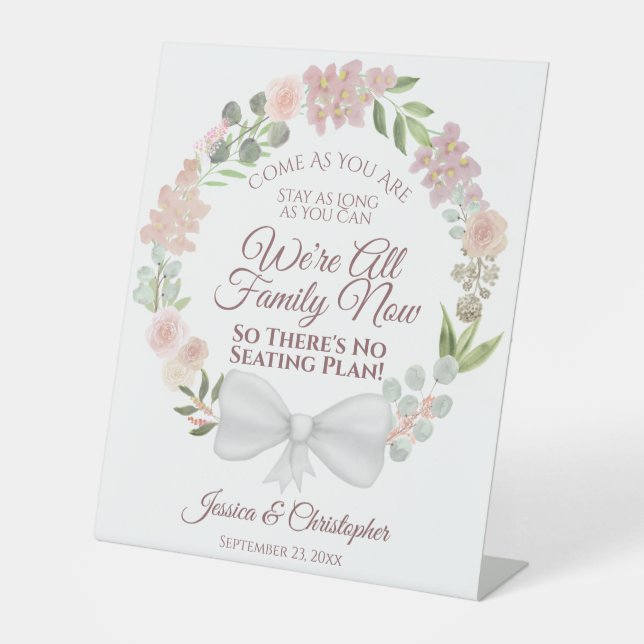 Rustikal rosa Wasserfarben Blütensitze Hochzeitsfe Sockelschild (Vorderseite)