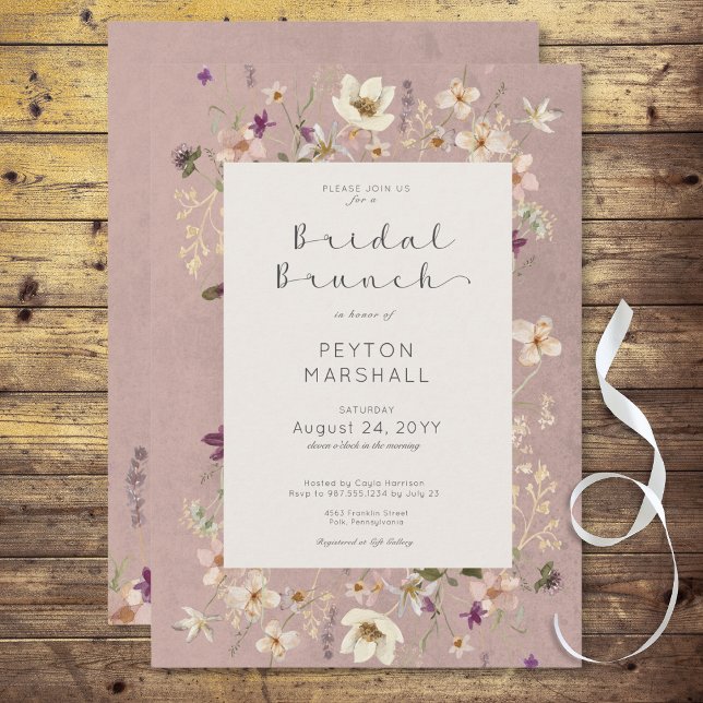 Rustikal rosa Wildblume Rahmen Bridal Brunch Einladung (Rustic Pink Wildflower Frame Bridal Brunch Invitation)