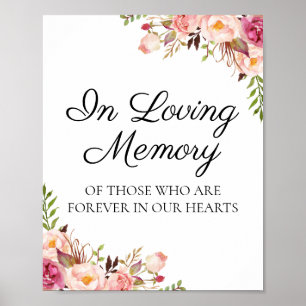 Rustikal rosafarbene Blüte in Love Memory Sign Pos Poster