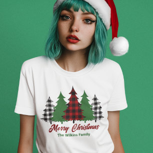 Rustikal Rot Kariert frohe Weihnachtsbaumen Frauen Tri-Blend Shirt