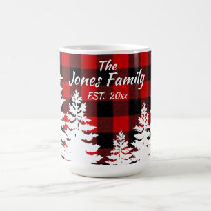 Rustikal, rot, kariert, minimalistisch, Pinien Kaffeetasse