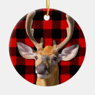Rustikal rot und schwarz kariert - Hirsch Keramik Ornament