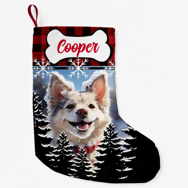 Rustikal rotes, schwarzes Büffel kariert Kleiner Weihnachtsstrumpf (Vorderseite)