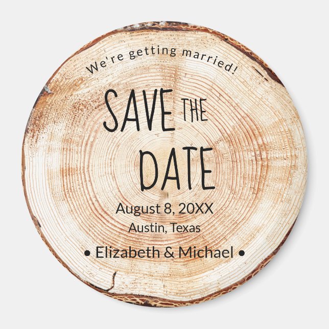 Rustikal Save the Date bedrucktes Holz einzigartig Magnet (Vorne)