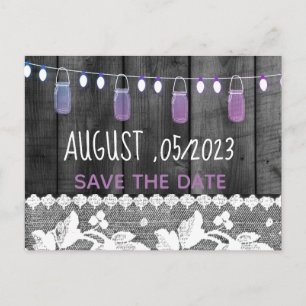 rustikal Save the Date mit Holz, Spitzen, Saitenli Ankündigungspostkarte