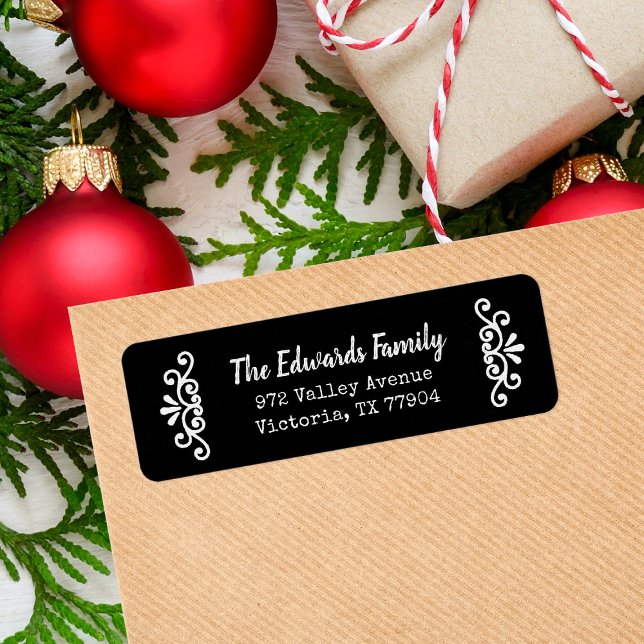 Rustikal-Schwarz-Blüh-Rücksendeadressen-Aufkleber (Von Creator hochgeladen)