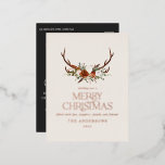 Rustikal schwarz-botanisch elegante Jungfrau Moder Folien Feiertagspostkarte<br><div class="desc">Schwarze Terrakotta und Salbei grün florale botanische elegante jugendliche Fröhliche Weihnachtskarte. Goldtypografie in Echtfolie,  Silber und Rose.</div>