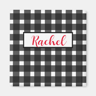 Rustikal Schwarz-weiß Gingham Personalisiert Magnet