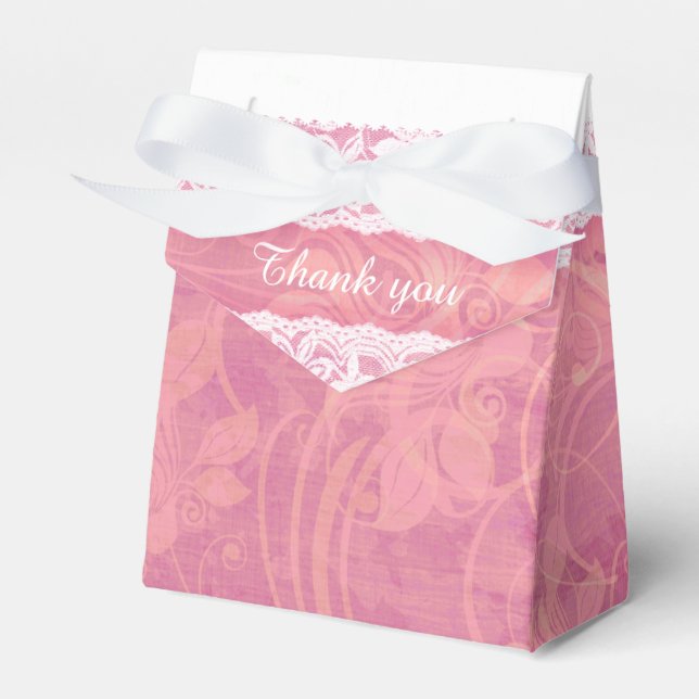 Rustikal staubige rosa Spitze Dank Geschenkboxen Geschenkschachtel (Vorderseite)