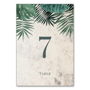 Rustikal tropisches Blattschild, Aquarellfarbe Tischnummer