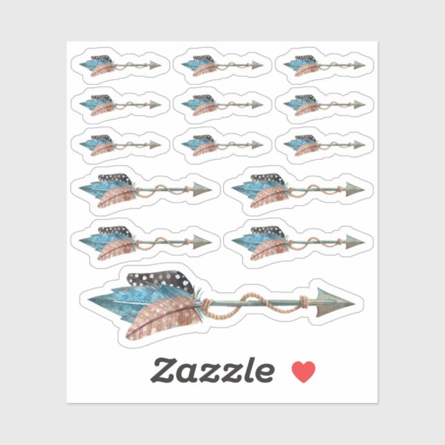 Rustikal Türkis Feathers Tribal Arrow Boho Chic Aufkleber (Blatt)