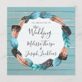 Rustikal türkisfarbene Holzfedern Hochzeitsfeiern Einladung