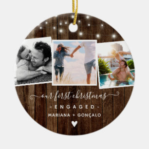 Rustikal Unsere erste Weihnachts-Verlobte Fotosamm Keramik Ornament