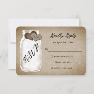 Rustikal Vintag Burlap Mason Jar Wedding RSVP Karte