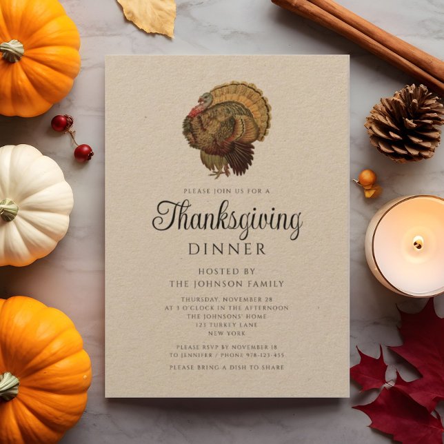 Rustikal Vintag Türkei Erntedank Dinner Einladung (Rustic Vintage Turkey Thanksgiving Dinner Invitation)
