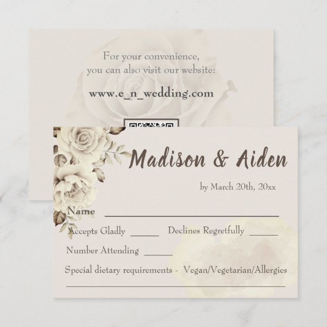 Rustikal-weiße Rosen Hochzeit RSVP Response Card (Vorne/Hinten)
