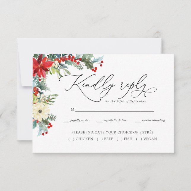 Rustikal | Winter Botanical Wedding RSVP Karte (Vorderseite)