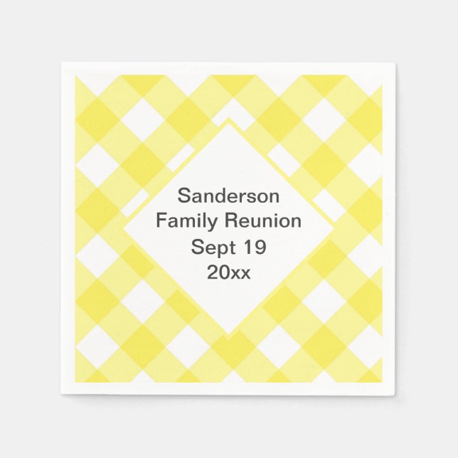 Rustikal Yellow Gingham Family Wiedersehen Custom Serviette (Vorderseite)