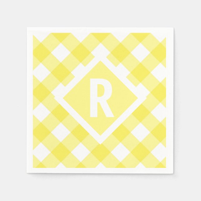 Rustikal Yellow Gingham Monogram Serviette (Vorderseite)
