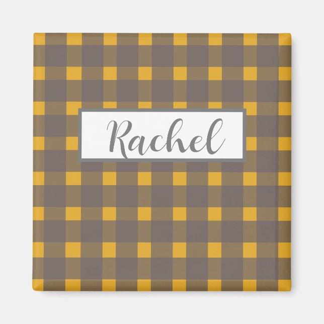 Rustikal Yellow Gray Gingham Magnet (Vorne)