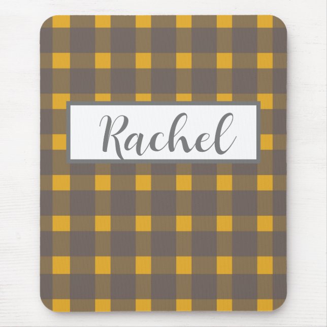 Rustikal Yellow Gray Gingham Mousepad (Vorne)