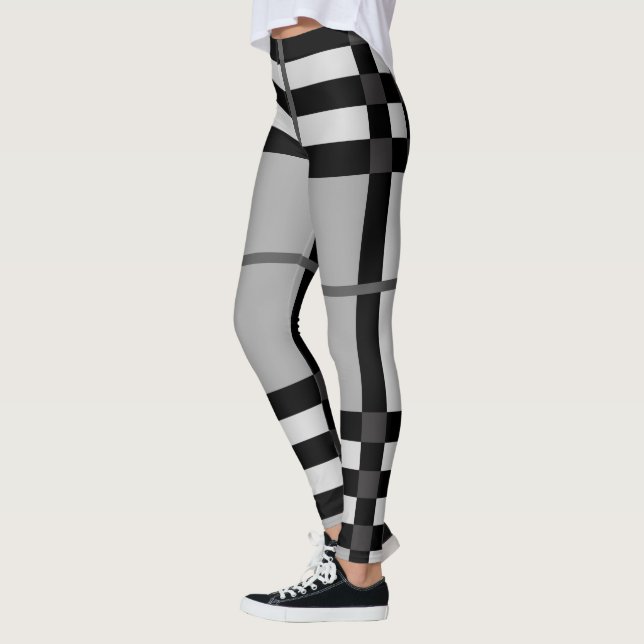 Rustikal, zeitgenössisch grau und schwarz Kariert Leggings (Links)