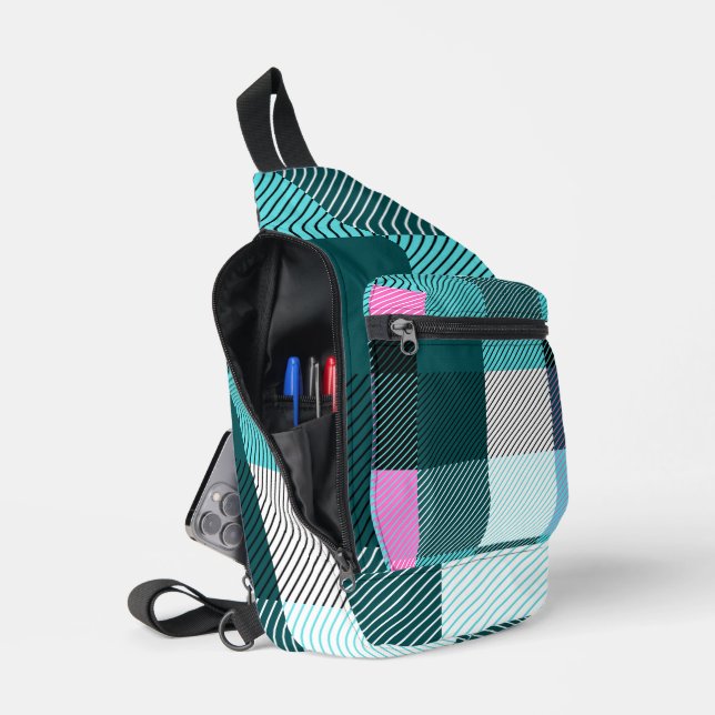 Rustikal zeitgenössisch Kariert Crossbody Bag (Offen)