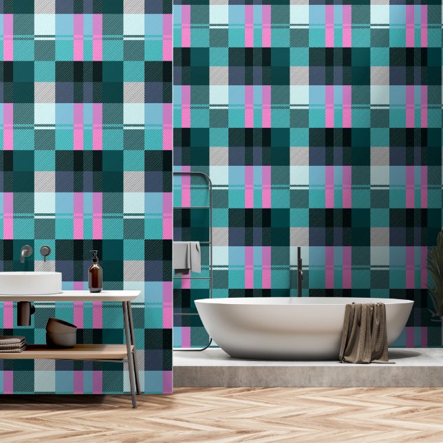 Rustikal zeitgenössisch Kariert Tapete (Badezimmer)