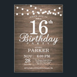 Rustikale 16. Geburtstag Einladung String Lights H<br><div class="desc">Rustikale Einladung zum 16. Geburtstag mit Streichellichtbeleuchtung Holzhintergrund. 16. 18. 21. 30. 40. 50. 60. 70. 80. 90. 100.,  Jedes Alter. Für weitere Anpassungen klicken Sie bitte auf die Schaltfläche "Anpassen" und verwenden Sie unser Designwerkzeug,  um diese Vorlage zu ändern.</div>