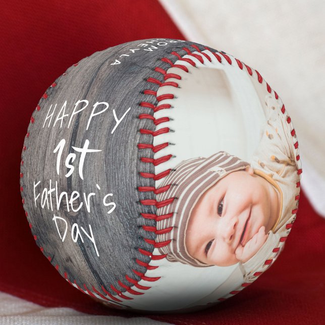 Rustikale 1. Father's Day Schrift 2 Foto Collage Baseball (Von Creator hochgeladen)