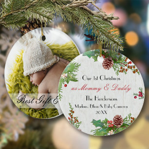 Rustikale 1. Weihnachtsfeier Vater Meilenstein Fot Keramik Ornament