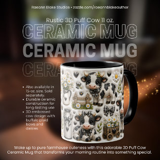 Rustikale 3D-Puff-Kuh 11 oz. Keramik-Tasse Tasse