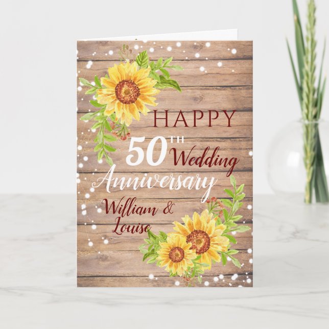 Rustikale 50. Hochzeitstag Sonnenblume Karte (Vorderseite)