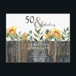 Rustikale 50 & üppige Sonnenblume Geburtstag Postkarte<br><div class="desc">50 & fabelhafte Geburtstagsparty Einladung. dunkles Holz Hintergrund. Sonnenblumen. Rustikal. Postkarte.</div>