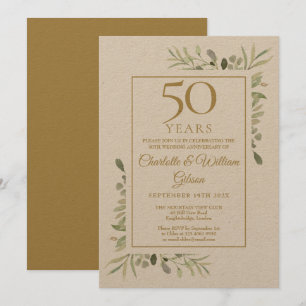 Rustikale 50th Golden Wedding Anniversary Green Einladung