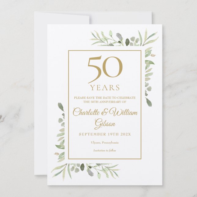 Rustikale 50th Golden Wedding Anniversary Green Save The Date (Vorderseite)