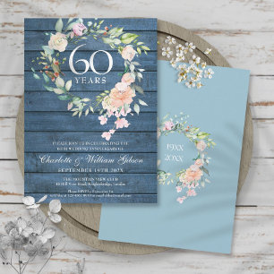 Rustikale 60. Diamantene Hochzeitstag Florale  Einladung