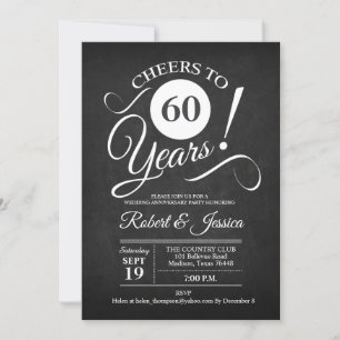 Rustikale 60. Hochzeitstag - Kreidetafel Weiß Einladung
