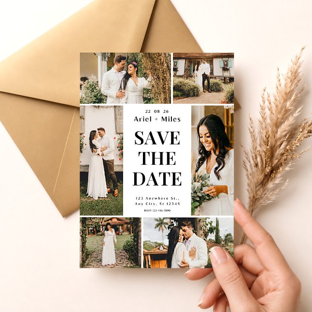 Rustikale 6-Foto-Collage Save the Dates Hochzeit Einladung (Wedding Save the Date Template, Photo Collage Save the Date Card, Editable Wedding Announcemen)