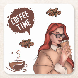 Rustikale Abbildung des Kaffees Cappuccino Brown Rechteckiger Pappuntersetzer