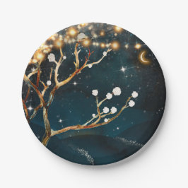Rustikale Abend Tree Lights Starry Night Wedding Pappteller