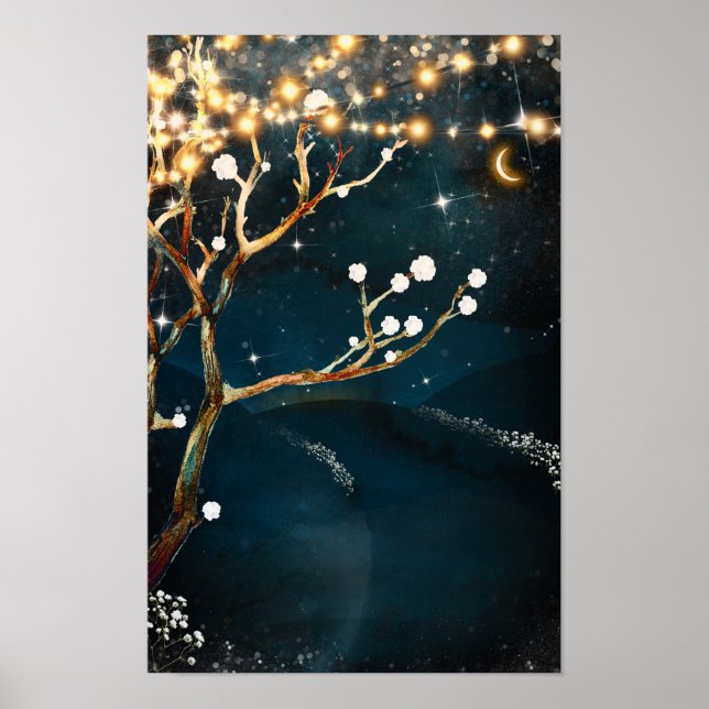 Rustikale Abend Tree Lights Starry Night Wedding Poster (Vorne)