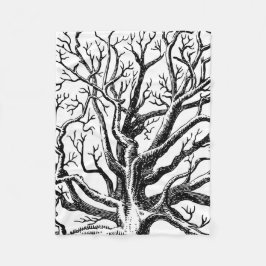 Rustikale Abstrakte Baumzweige in Schwarz und Weiß Fleecedecke