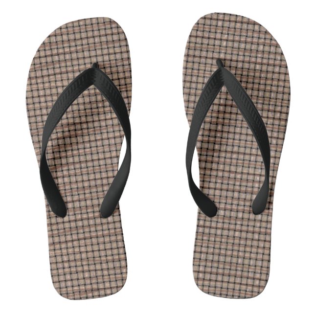 Rustikale Abstrakte Burlap Brown Tan Weave Flip Fl Flops (Fußbett)