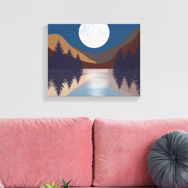 Rustikale Abstrakte Landschaft Forest Moon Reflekt Leinwanddruck (Insitu (Wohnzimmer))