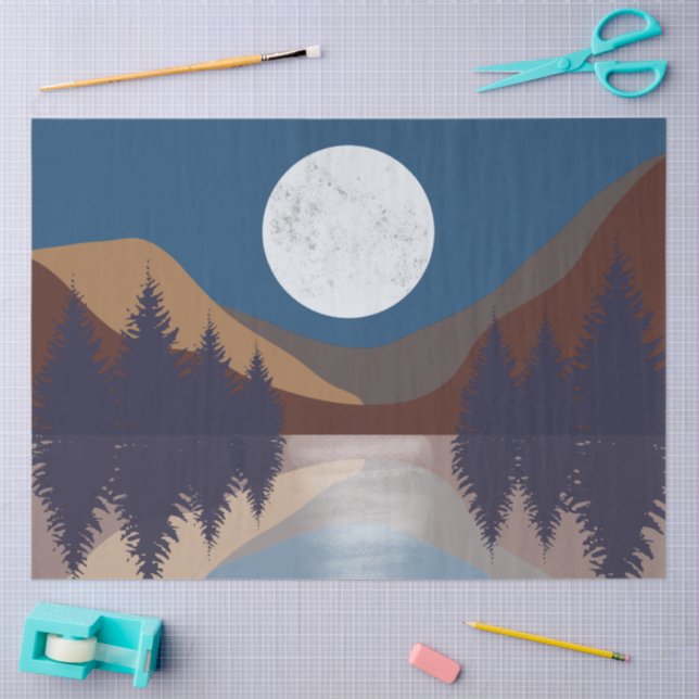 Rustikale Abstrakte Landschaft Forest Moon Reflekt Seidenpapier (Basteln)