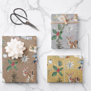 Rustikale Alles Weihnachten Kraft Gold & Silver Geschenkpapier Set